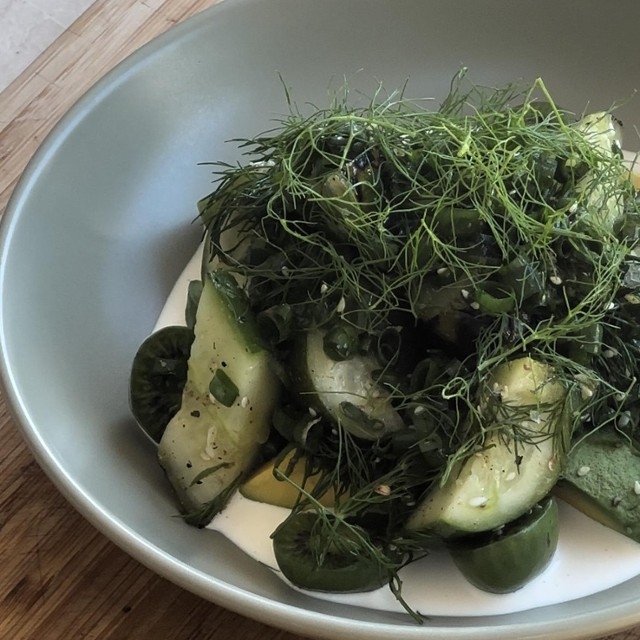 Grilled Cucumber Salad with Yoghurt and Herbs