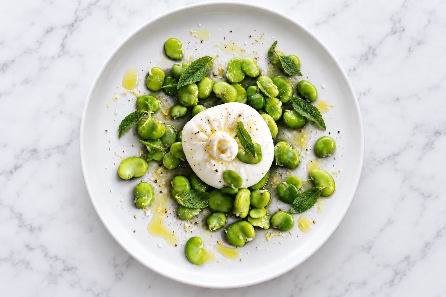 Burrata with Broad Beans and Mint