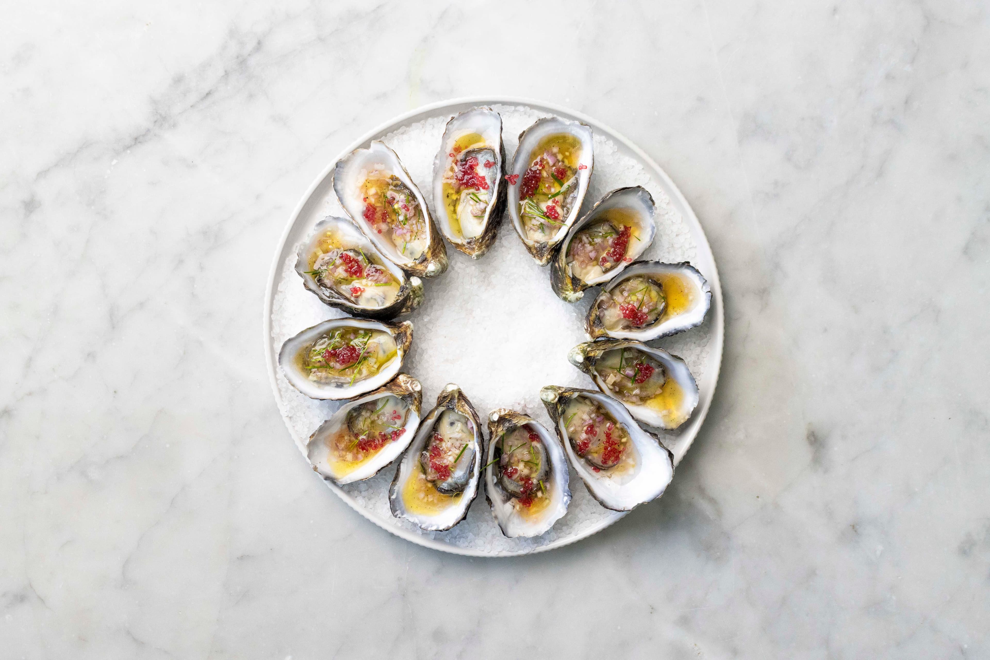 Oysters with finger lime vinaigrette recipe preview