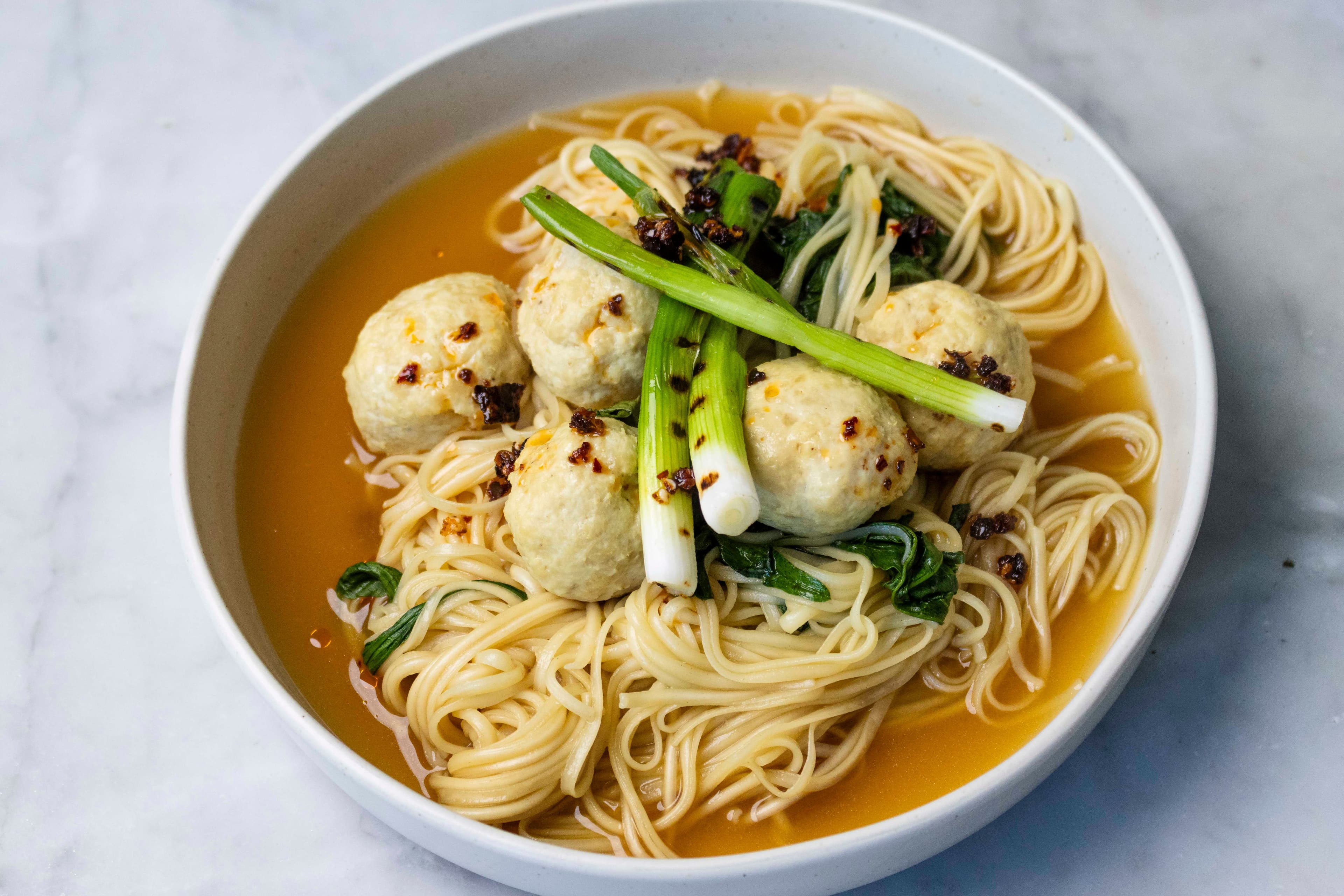 Chicken Meatballs with Ramen Noodles and Broth