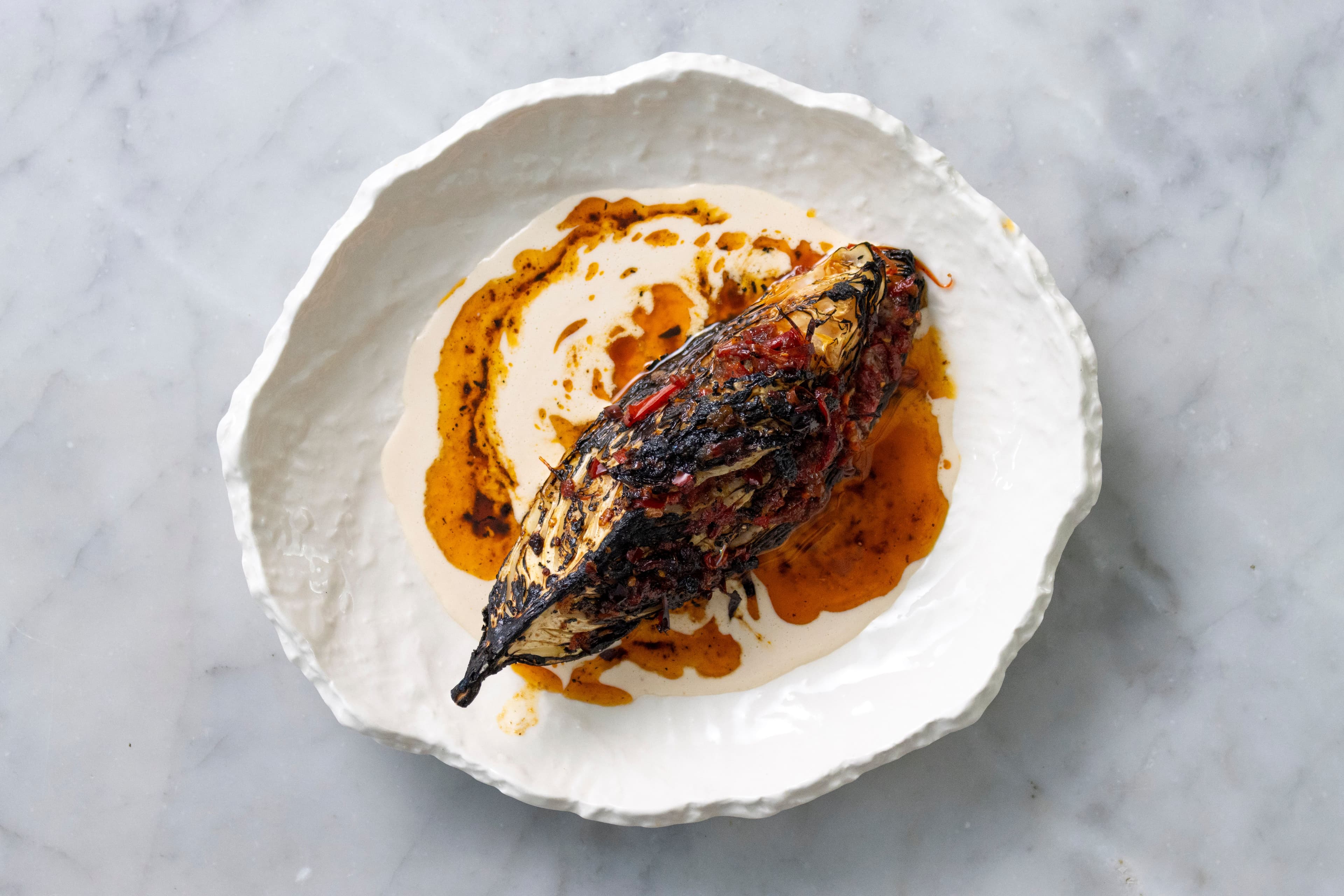 Blackened sugar loaf cabbage with bush tomato XO recipe preview