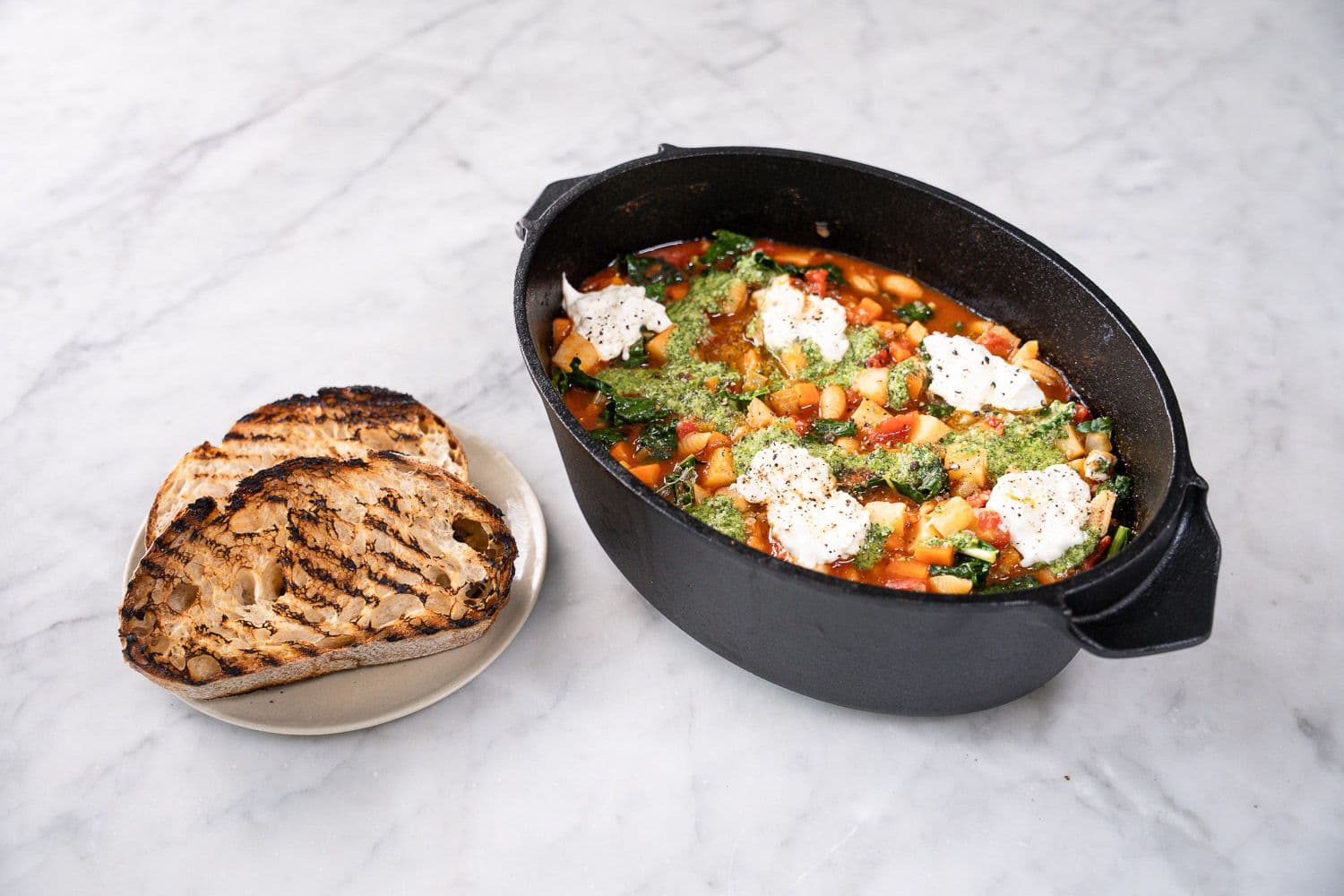 Minestrone Soup, with Pesto and Stracciatella