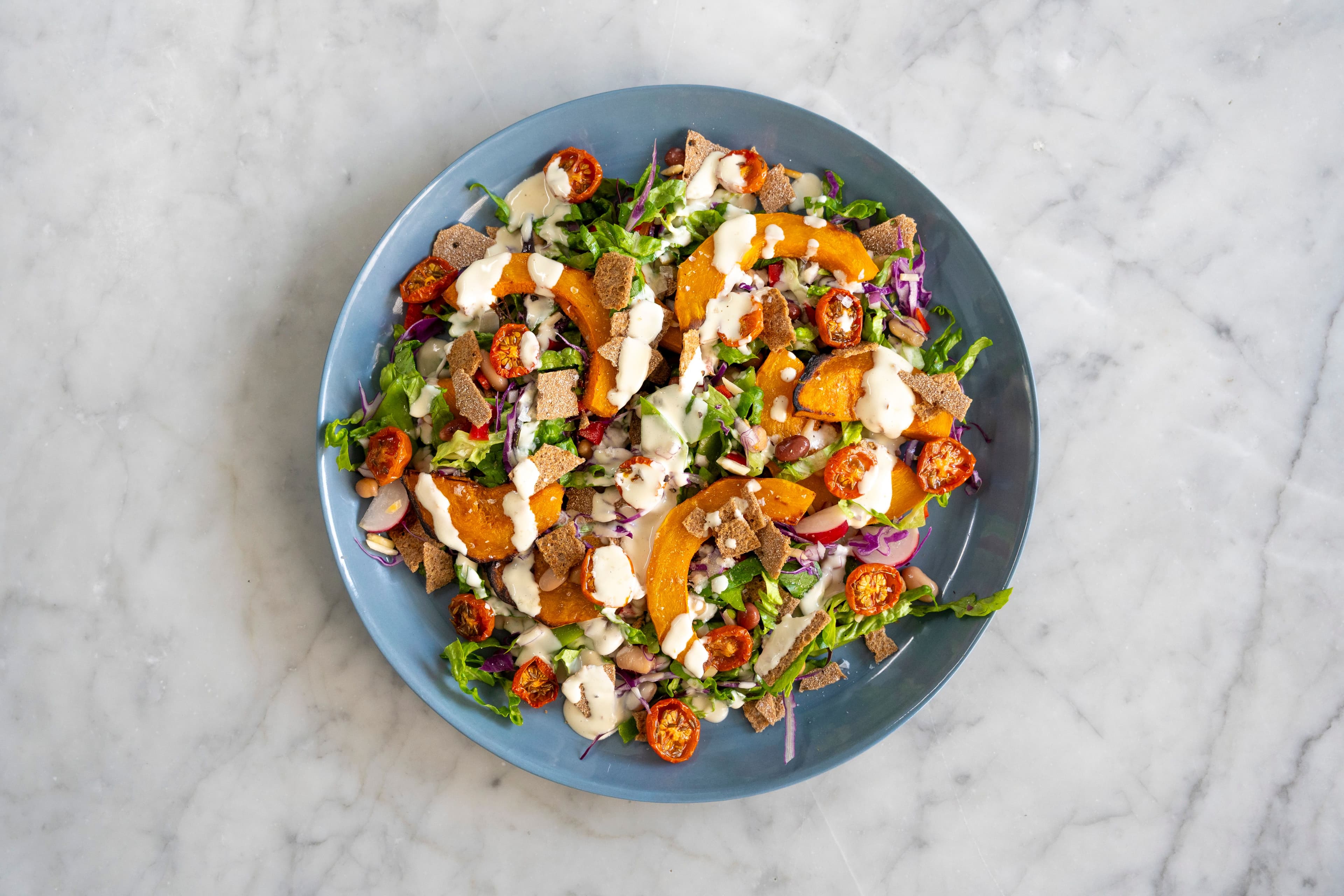 Leftover Roast Pumpkin and Fatoush Salad