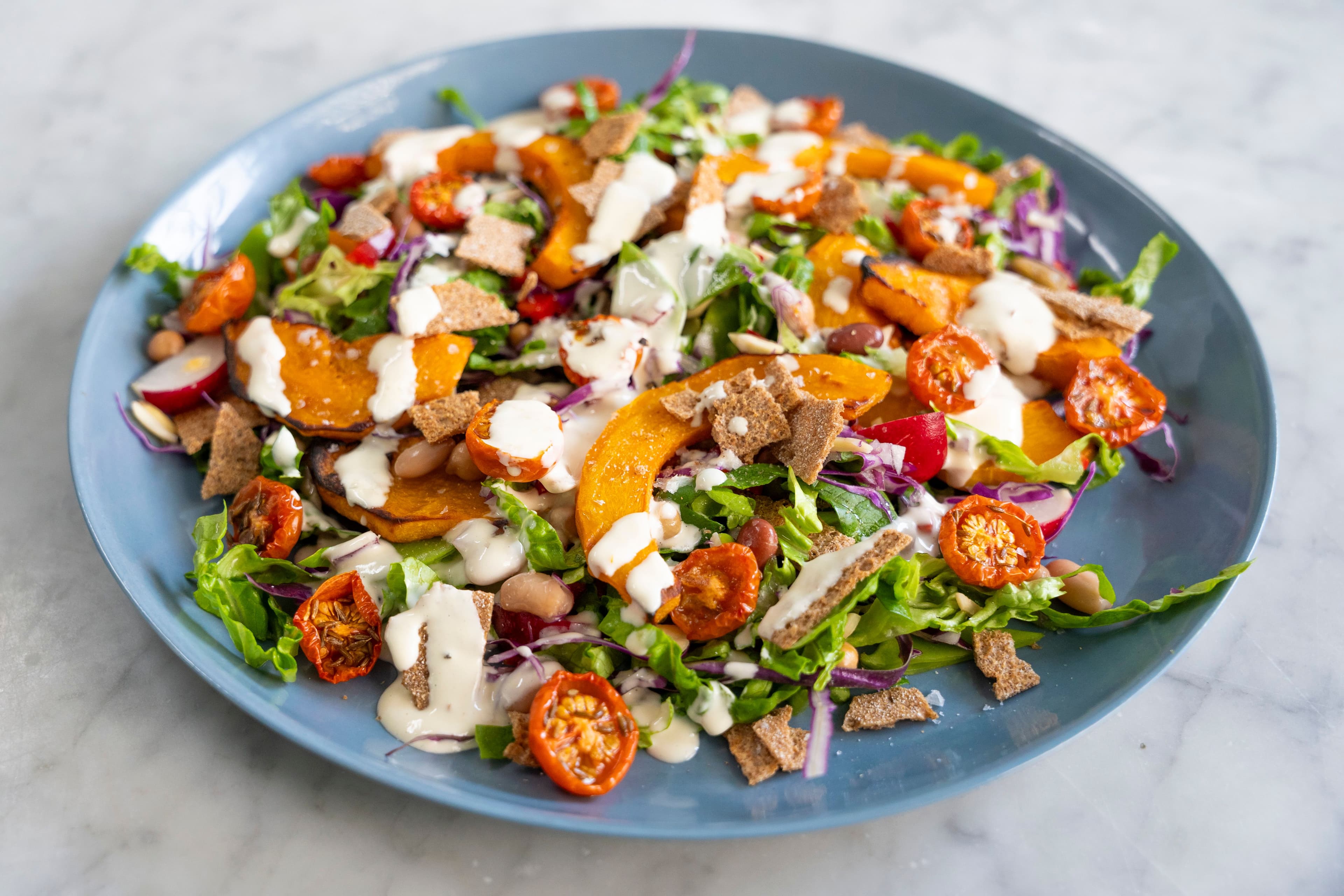 Leftover Roast Pumpkin and Fatoush Salad