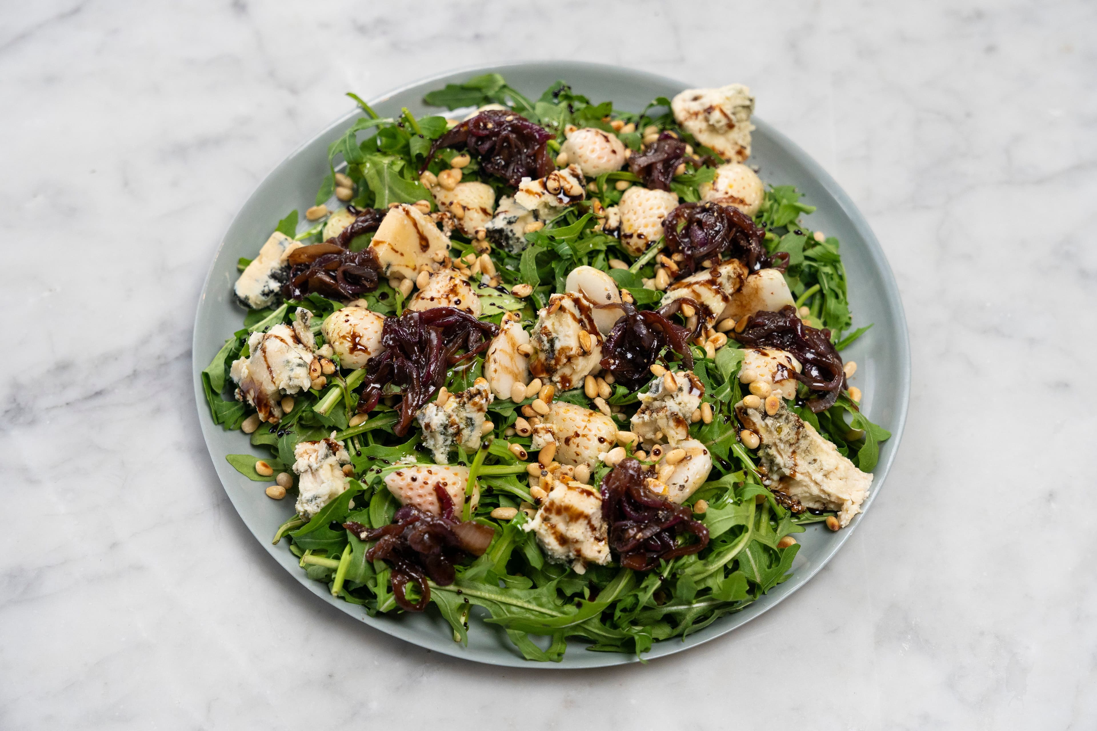 White Strawberry, Blue Cheese and Rocket Salad recipe preview