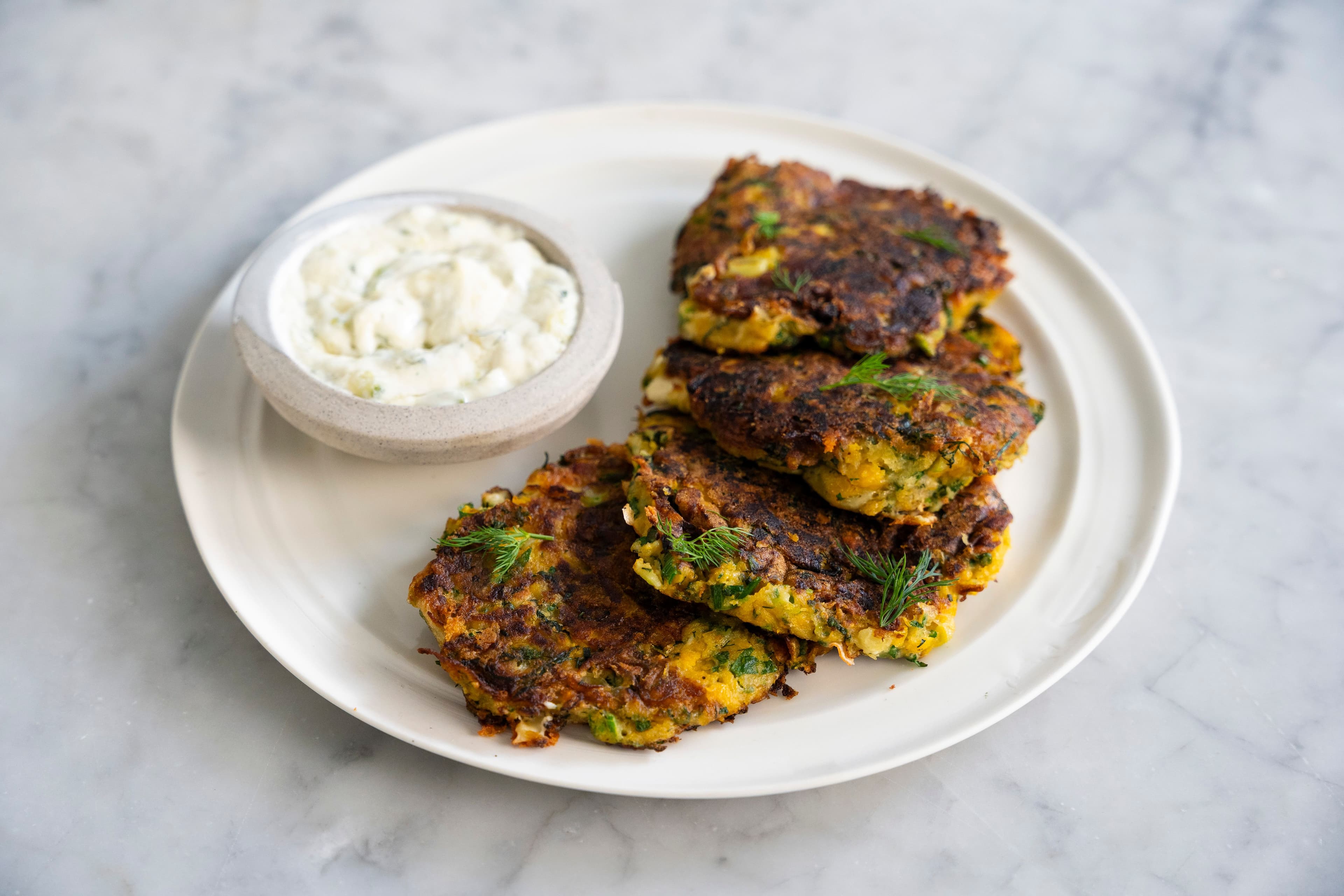 Pumpkin, Feta and Herb Fritters - Kolokithokeftedes