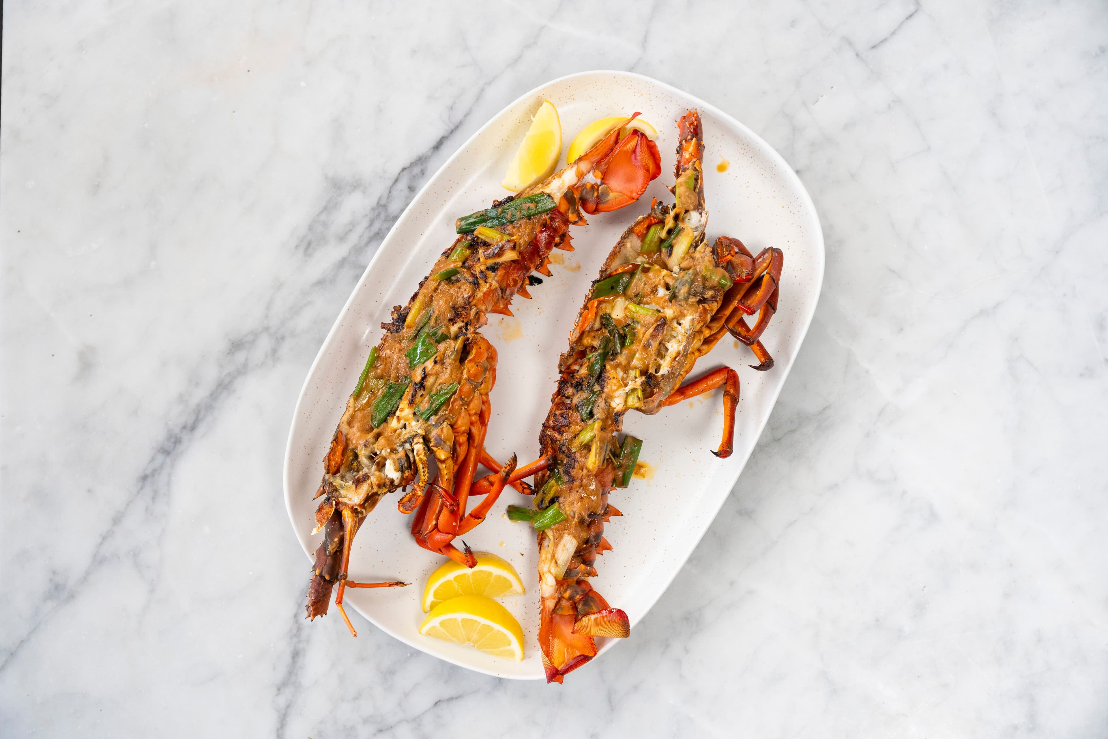 Grilled Lobster with Miso Chili Butter and Charred Scallions