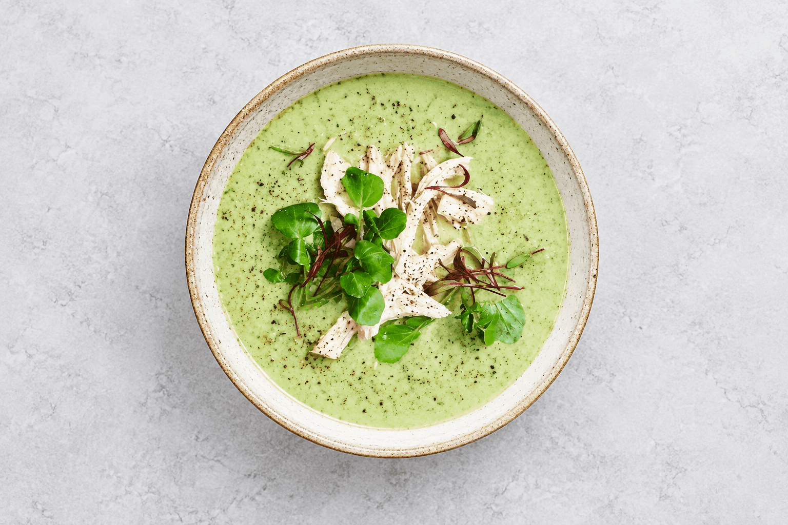 Broccoli Soup with Shredded Chicken