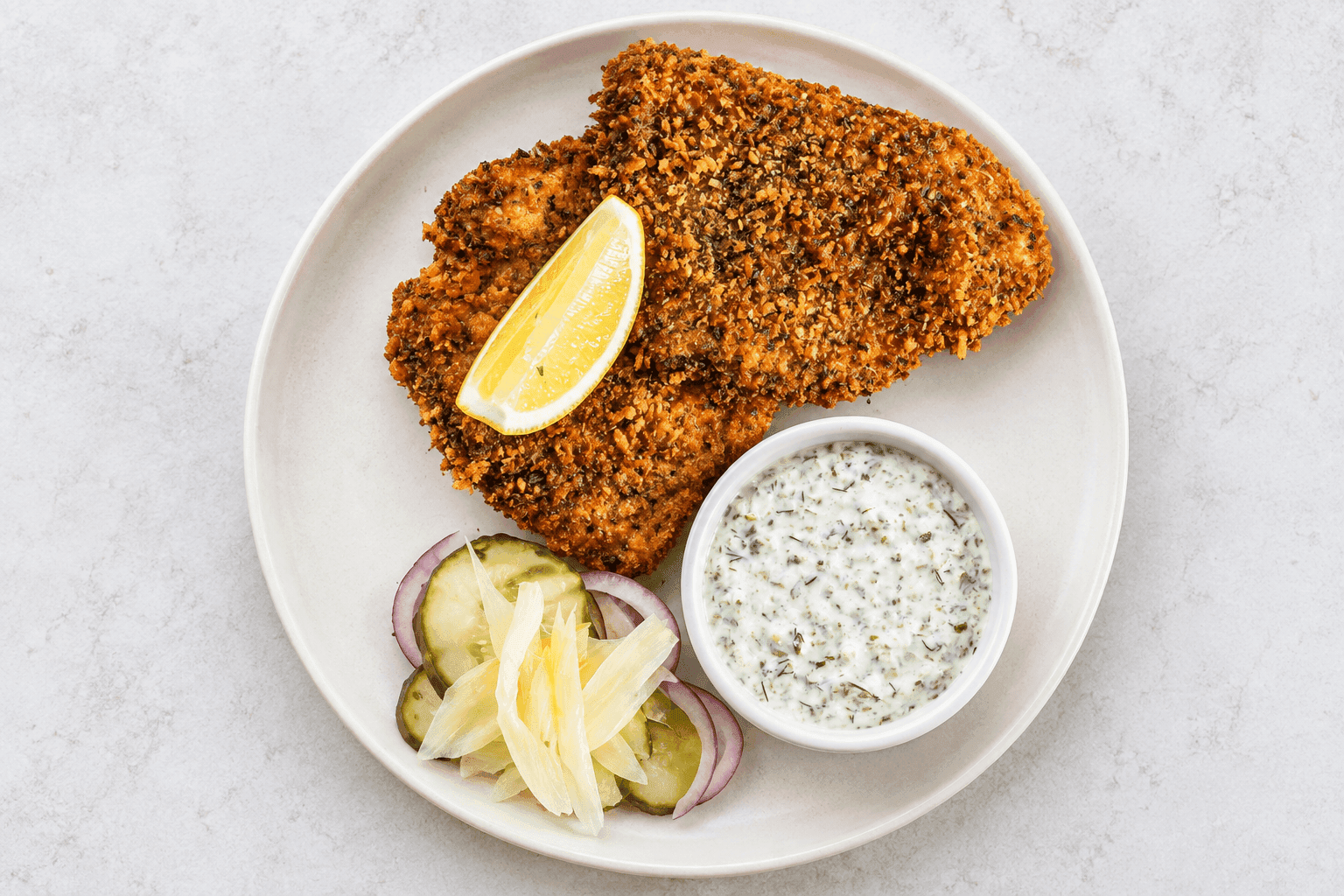 Swordfish Schnitzel with Za’atar and Seaweed Tartar Sauce