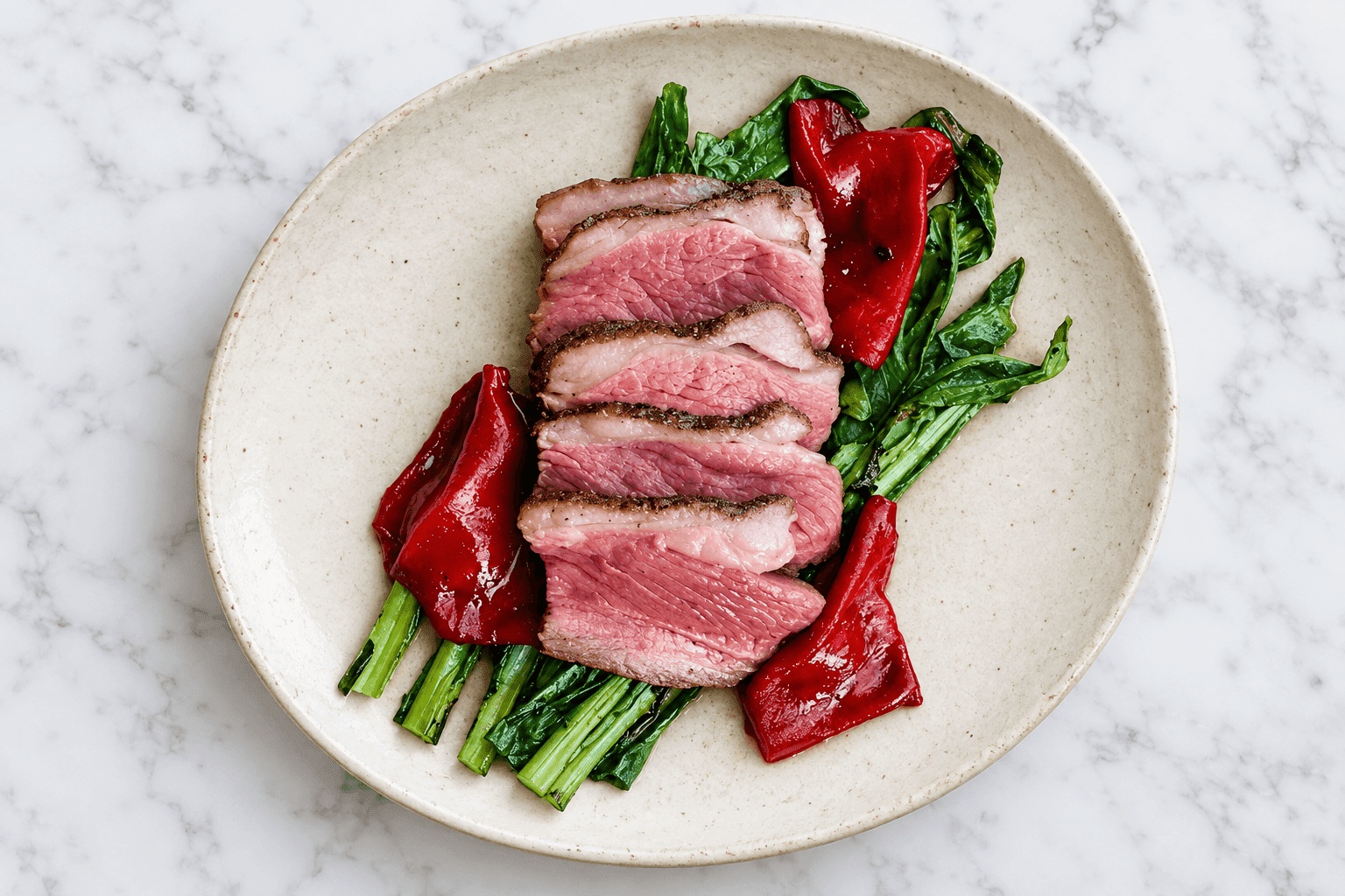 Grilled Lamb Rumps with Blistered Peppers and Dandelion