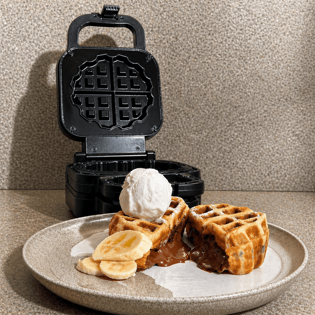 Chocolate and Banana Molten Waffles