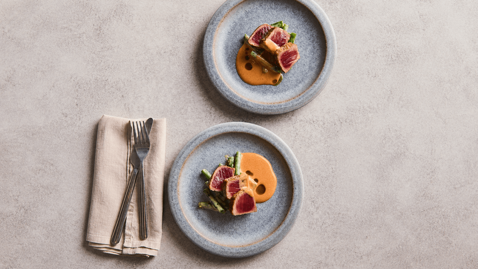 Pan-Seared Tuna with Anchovy Dressing, Tomato Hollandaise & Black Olive Oil