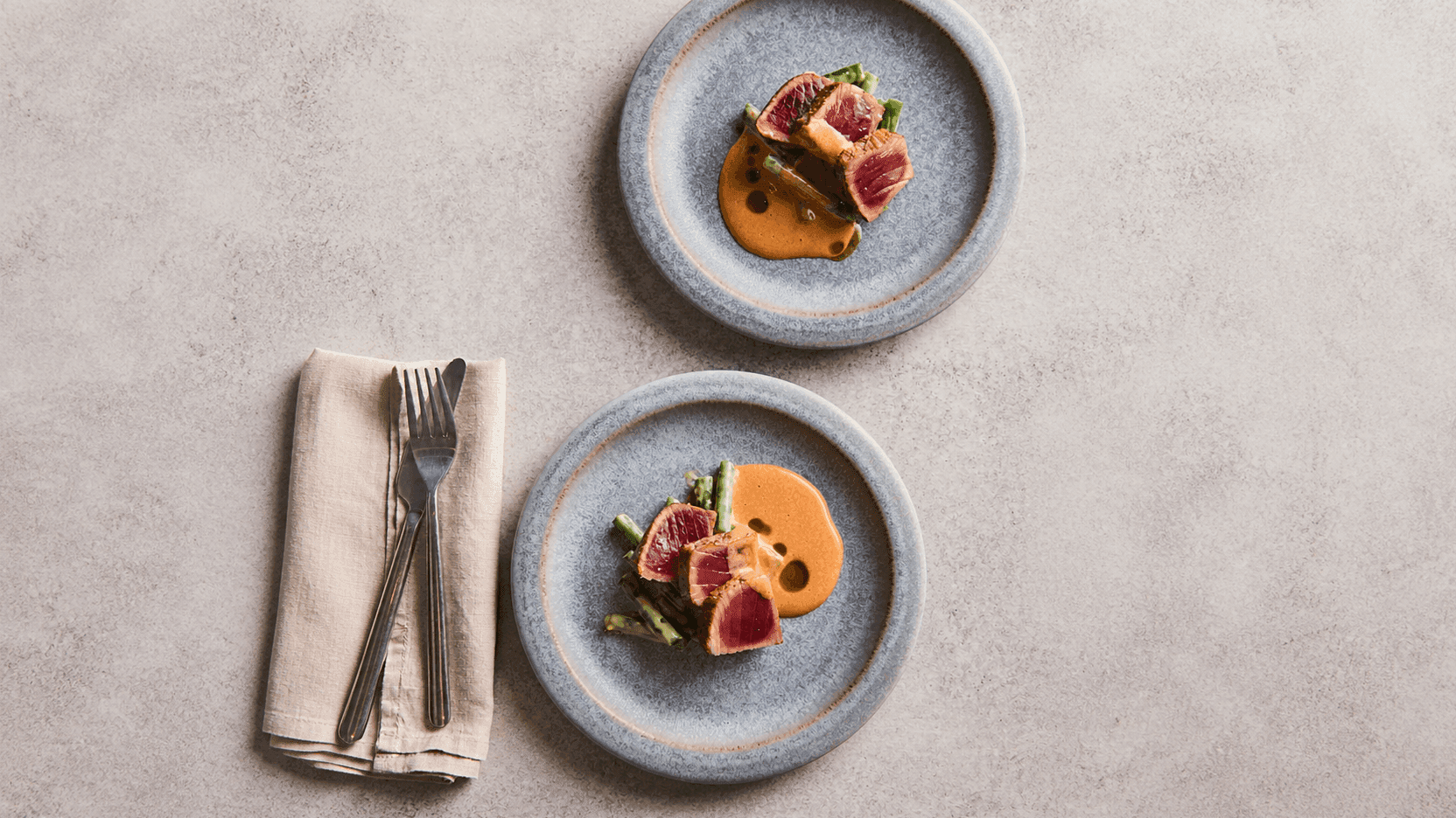 Pan-Seared Tuna with Anchovy Dressing, Tomato Hollandaise & Black Olive Oil