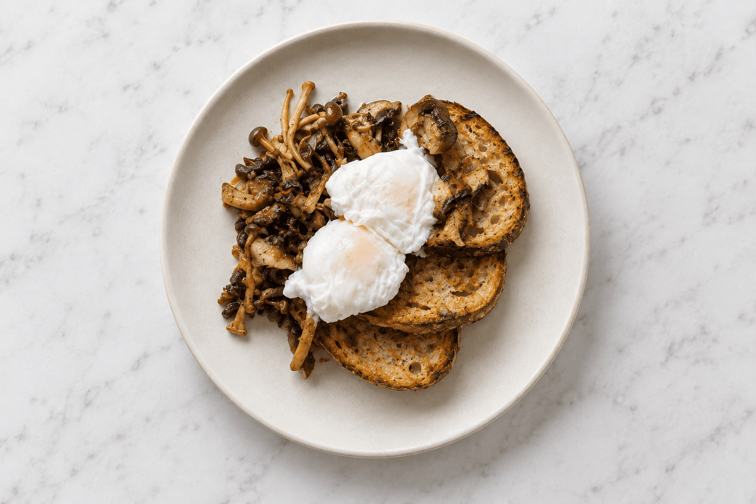 Steamed and Gratinated Eggs with Garlic Mushrooms