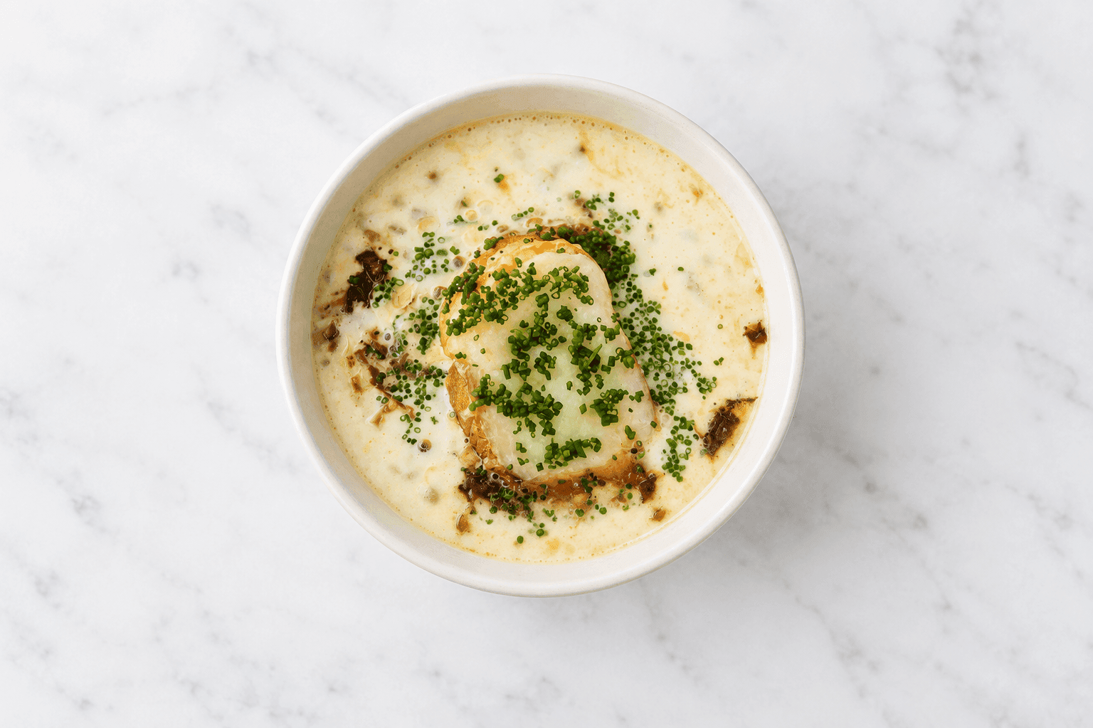 Traditional French Onion Soup with Gruyère Croutons