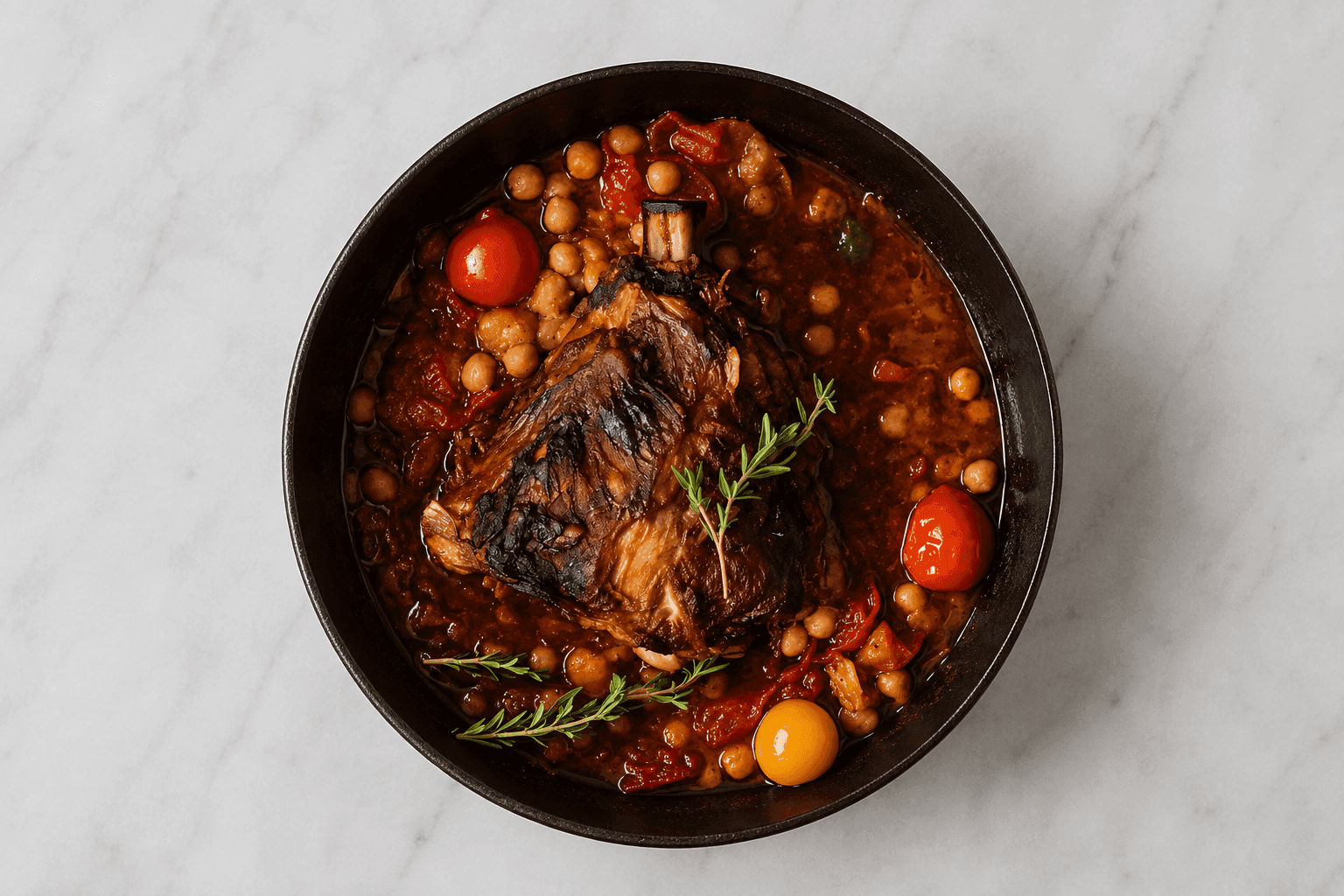 Slow-Cooked Lamb Shoulder, Tomatoes and Chickpeas